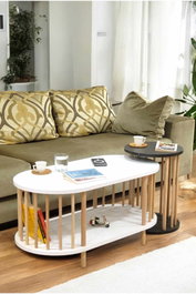 Hanah Home Peka111-125 Juego de Mesas de Café Blanco y Antracita
